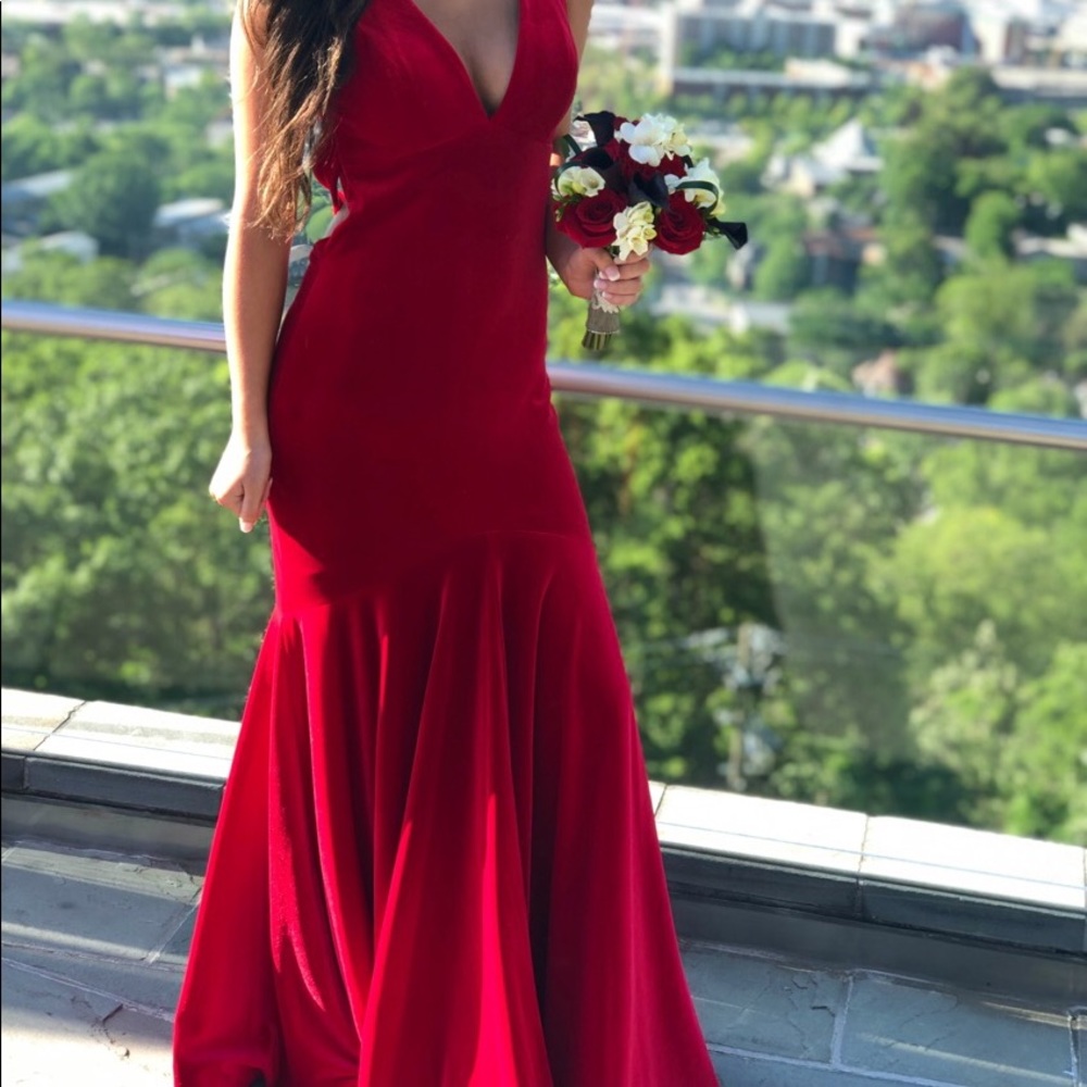 Jovani Red Velvet Prom Dress